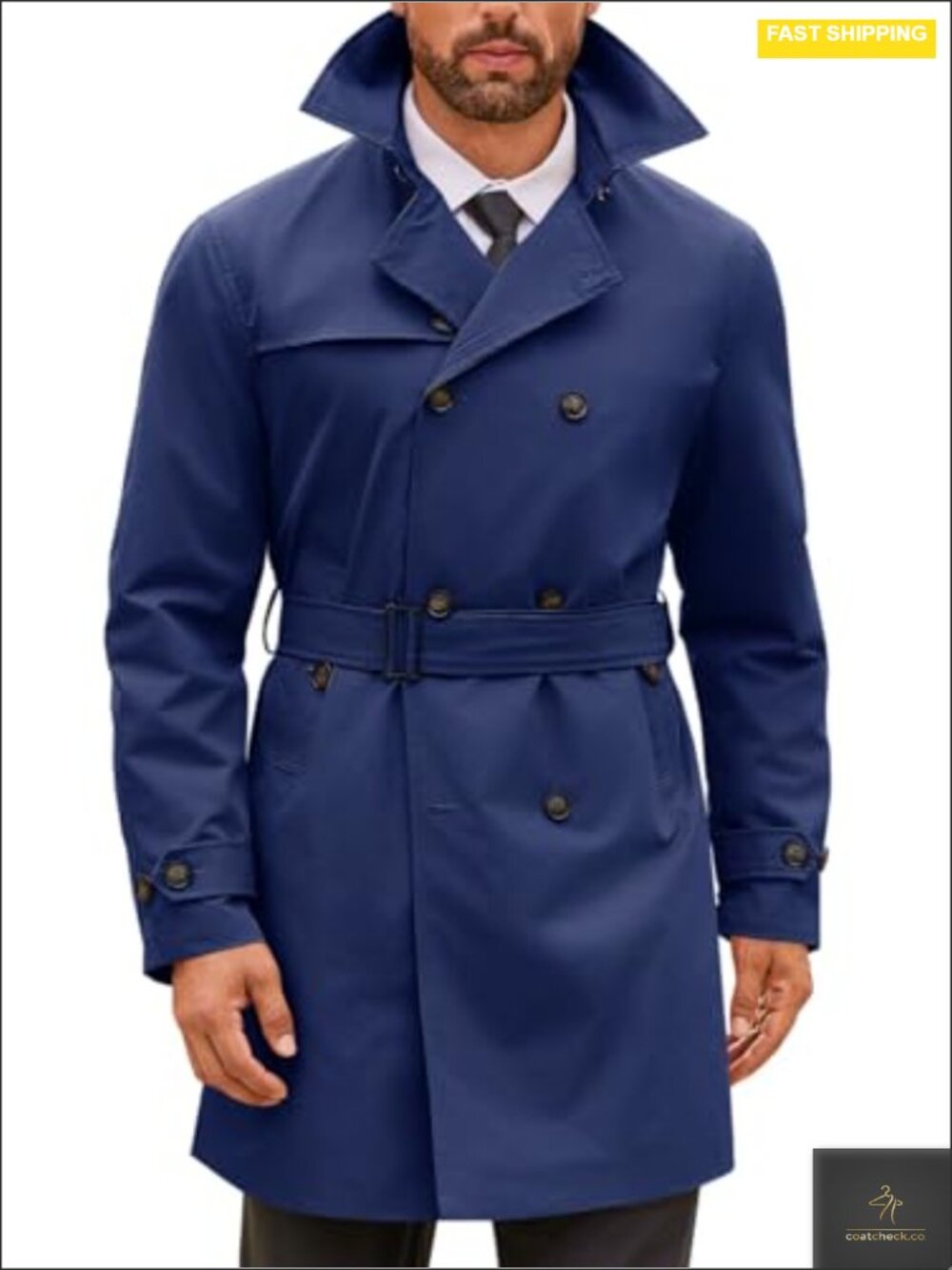 Men's Double Breasted Polyester Windbreaker Trench Coat